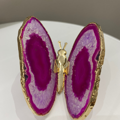 BORBOLETA PEDRA AGATA ROSA- UNIDADE - loja online
