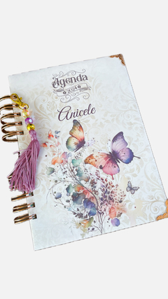 Agenda VINTAGE 2024 - 1 Dia por Página - capa Borboletas com tassel de pedras