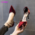 Uma palavra cinto sapatos únicos outono 2021 novos sapatos femininos temperamento vermelho pontiagudo salto alto feminino