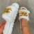 Sandálias femininas de pelúcia verão moda bico aberto cor sólida sandálias femininas corrente de metal ao ar livre sapatos femininos tamanho grande - Santuario Digital