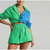 Agasalho Feminino Shorts Camisa Conjunto de Duas Peças Conjunto Verde Manga Longa Top Shorts Terno 2022 Verão Casual Feminino Roupas de Peito Único - Santuario Digital