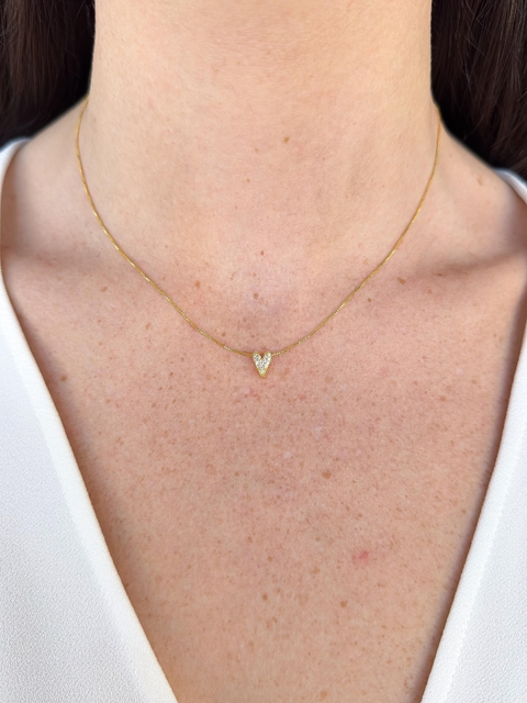 Colar Coração Puxadinho Zirconia Banhado a Ouro 18K - comprar online