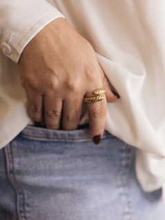 Anél Duas Gotas C/ Detalhes Regulável Banhado em Ouro 18K - comprar online