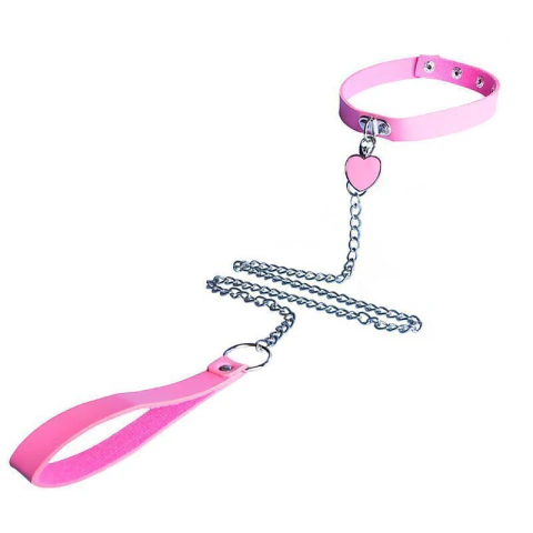 Coleira com Guia de Corrente Longa – Gargantilha de Submissão e Fetiche BDSM