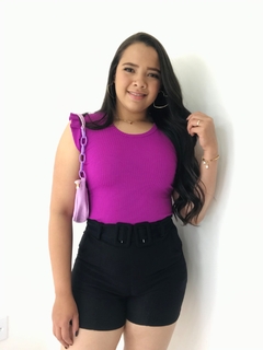 Shorts Bengaline Cinto Fake Preto - comprar online