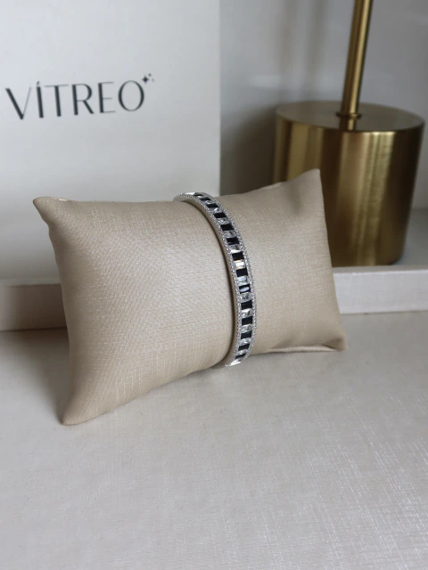 Bracelete Baguete Zebrado - Ródio Branco