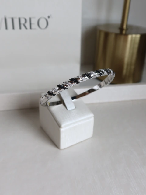Bracelete Zebrado - Ródio Branco