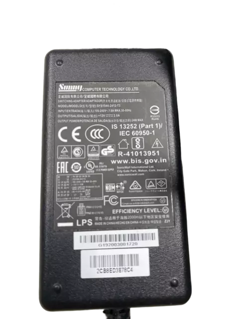 Fonte Sonicwall Sunny 24W 12V SOHO TZ SYS1544-2412-T3