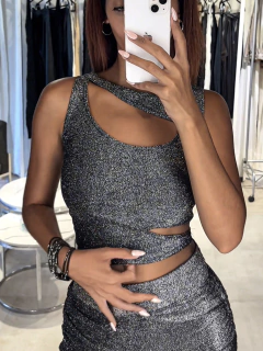 Double Crop Top Glitter Grey