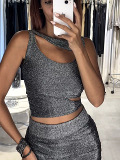 Double Crop Top Glitter Grey - Street Style - Estudio Nube