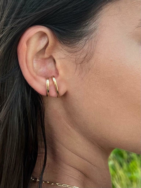 CONJUNTO BRINCOS EAR HOOK LISOS EM OURO 18K