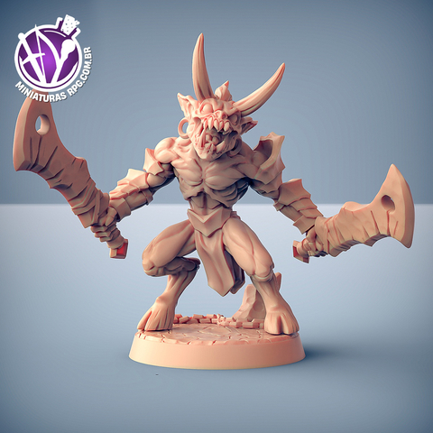 Demônio Criatura do Abismo Machado Duplo Miniaturas para RPG - Dungeons & Dragons D&D
