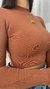 Cropped Canelado Manga Longa Marrom - comprar online