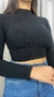Cropped Canelado Manga Longa Preto