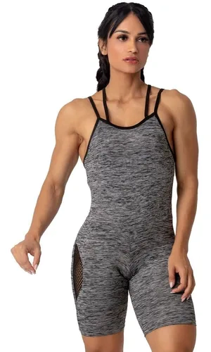 Macacão Moda Fitness Detalhe Em Tela Feminina