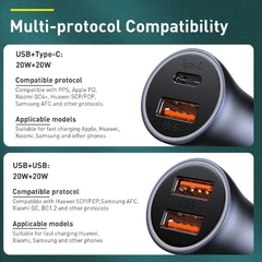Cargador de coche BASEUS 40W Tipo C USB PD Carga rápida QC 4.0 - COELECTRON