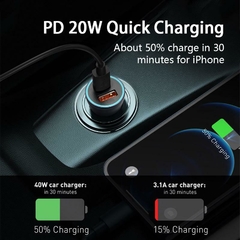 Cargador de coche BASEUS 40W Tipo C USB PD Carga rápida QC 4.0 - comprar online