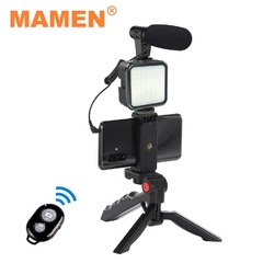 Mamen kit de vlog profissional equipamento de filmagem com tripé controle bluetooth para câmera slr smartphone conjunto youtube