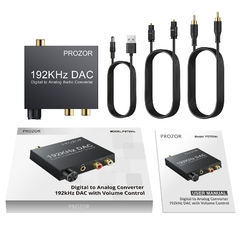 192kHz conversor DAC digital óptico coaxial Toslink para analógico l/r rca 3.5mm jack adaptador conversor de áudio com controle de volume - Hi Tech Tecnologia