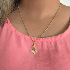 Colar borboleta cravejado banho ouro 18k - comprar online
