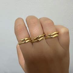 Anel ondas ajustável banhado a ouro 18k