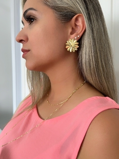Colar longo Flor 70cm banhado a ouro 18k - MISSY SEMIJOIAS