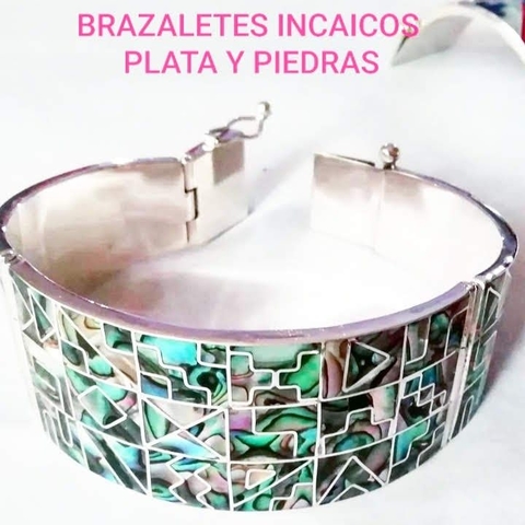 BRAZALETE INCAICO PURA PLATA Y PIEDRAS
