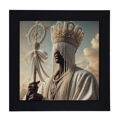 Quadro Orixa Oxala Moldura Preta 18 x 18 cm