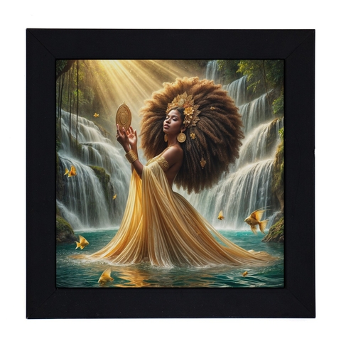 Quadro Orixa Oxum Moldura Preta 18 x 18 cm