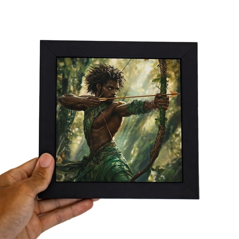 Quadro Orixa Oxossi Moldura Preta 18 x 18 cm