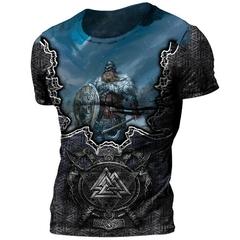Camisetas masculinas vintage impressão 3D Viking - Ibazar Store
