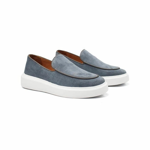 Sapato Loafer Casual Masculino Couro Camurça Cinza Olivieri