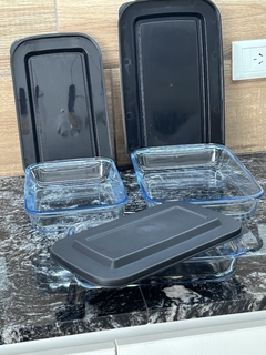 SET x 3 FUENTES RECTANGULARES DE VIDRIO BOROSILICATADO CON TAPA - comprar online