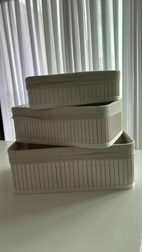 Canasto de bamboo chico con tela