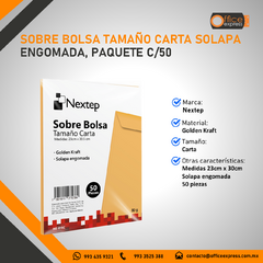 NE-016C SOBRE BOLSA TAMAÑO CARTA SOLAPA ENGOMADA, PAQUETE C/50 - comprar en línea