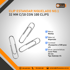 NE-040A CLIP ESTANDAR NIQUELADO NO.1 32 MM C/10 CON 100 CLIPS - comprar en línea