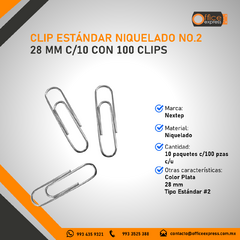 NE-040B CLIP ESTANDAR NIQUELADO NO.2 28 MM C/10 CON 100 CLIPS - comprar en línea