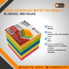 NE-055 NOTAS ADHESIVAS NEXTEP 3X3 NEON, 5 BLOQUES, 500 HOJAS - comprar en línea