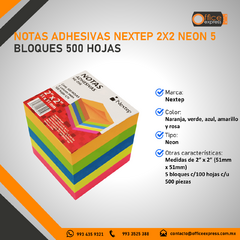 NE-056 NOTAS ADHESIVAS NEXTEP 2X2 NEON 5 BLOQUES 500 HOJAS - comprar en línea