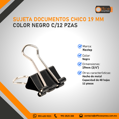 NE-153 SUJETA DOCUMENTOS CHICO 19 MM COLOR NEGRO C/12 PZAS - comprar en línea