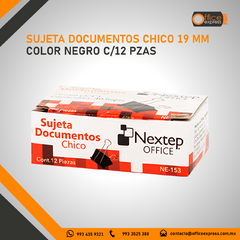 NE-153 SUJETA DOCUMENTOS CHICO 19 MM COLOR NEGRO C/12 PZAS - Office Express