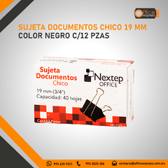 NE-153 SUJETA DOCUMENTOS CHICO 19 MM COLOR NEGRO C/12 PZAS - tienda en línea