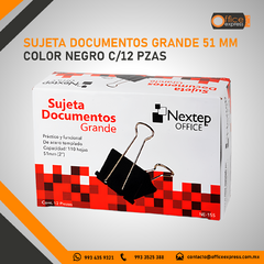 NE-155 SUJETA DOCUMENTOS GRANDE 51 MM COLOR NEGRO C/12 PZAS - Office Express