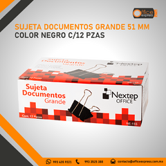 NE-155 SUJETA DOCUMENTOS GRANDE 51 MM COLOR NEGRO C/12 PZAS - tienda en línea