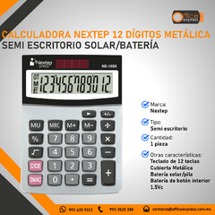 NE-188X CALCULADORA NEXTEP 12 DÍGITOS CUBIERTA METÁLICA SEMI ESCRITORIO SOLAR/BATERÍA - comprar en línea