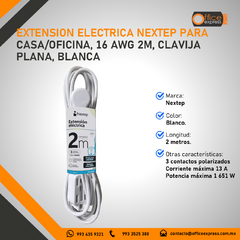 NE-244D EXTENSION ELECTRICA NEXTEP PARA CASA/OFICINA, 16 AWG 2M, CLAVIJA PLANA, BLANCA - comprar en línea