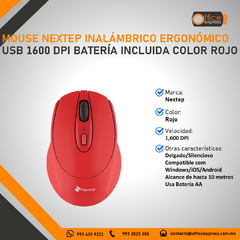 NE-411E MOUSE NEXTEP INALÁMBRICO ERGONÓMICO USB 1600 DPI BATERÍA INCLUIDA COLOR ROJO - comprar en línea