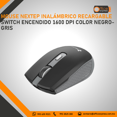 NE-413NG MOUSE NEXTEP INALÁMBRICO RECARGABLE SWITCH ENCENDIDO 1600 DPI COLOR NEGRO-GRIS - tienda en línea