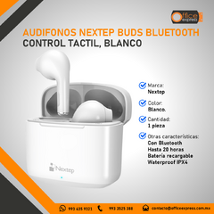 NE-428B AUDIFONOS NEXTEP BUDS BLUETOOTH CONTROL TACTIL, HASTA 20 HORAS, BLANCO - comprar en línea