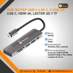 NE-446 HUB NEXTEP USB C 6 EN 1, 2 USB 3.0, USB C, HDMI 4K, LECTOR SD Y TF - comprar en línea